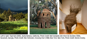 Collage of Patrick Dougherty's stickwork sculptures