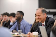 Dennis Hanno met with the Student Government Association in March as Wheaton’s newly selected president.