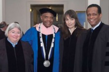 Kathleen M. O'Donnell '77 with President Crutcher and others at Wheaton's 2007 Commencement.