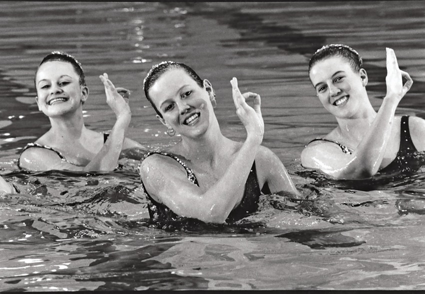 Being on the synchro team is OK, judging by the smiles on the faces of Heather Martonis Johnson ’93, Nathalie "Nattie” Appleton Lestage ’94 and Wendy Pearce-Jackman ’92.