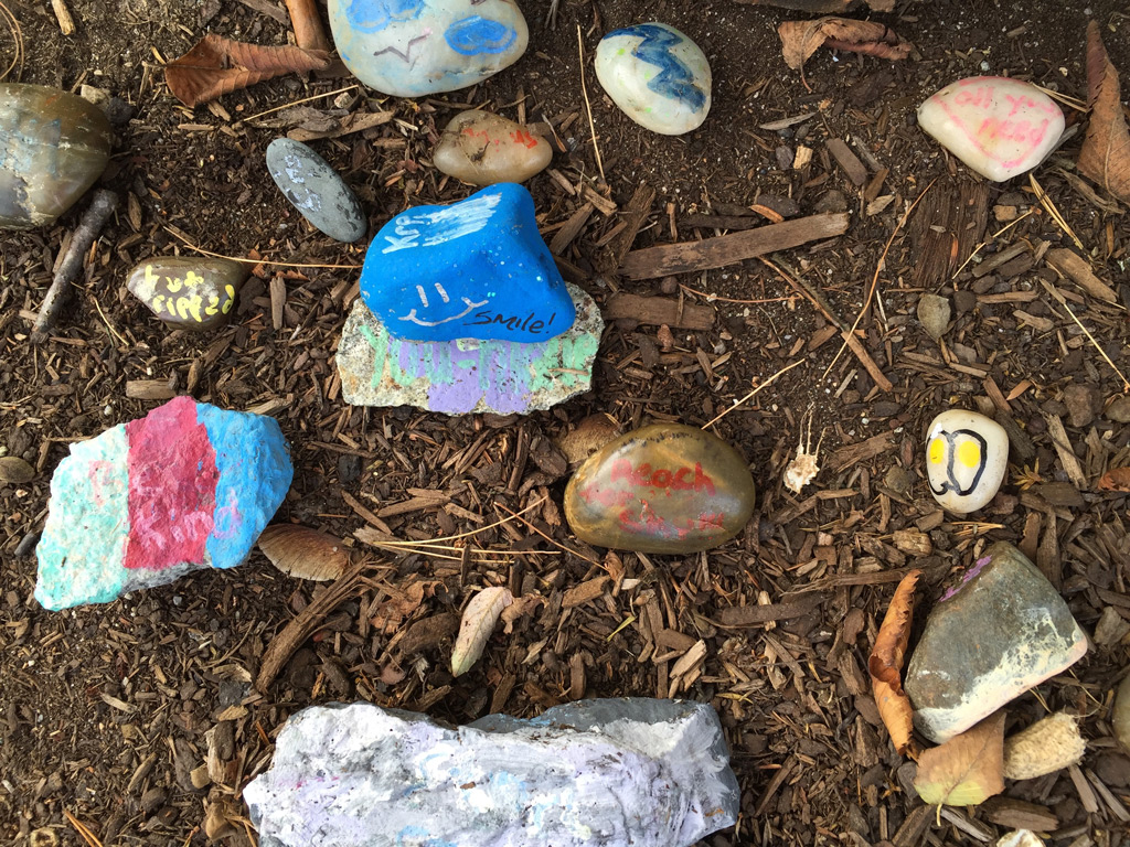 Colorful rock with messages of Kindness
