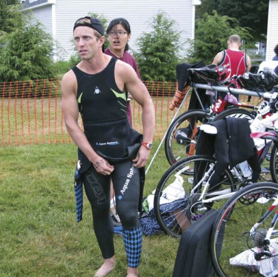 Jeremy Berger ’06 competes at a MascomaMan, a half-triathlon event in Enfield, N.H. The race included a 1.2-mile swim, a 57.5-mile bike course and a 13.1 mile trail run.