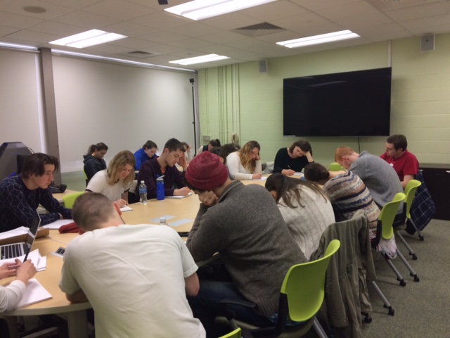 Students in Eng 282 write on the first day.