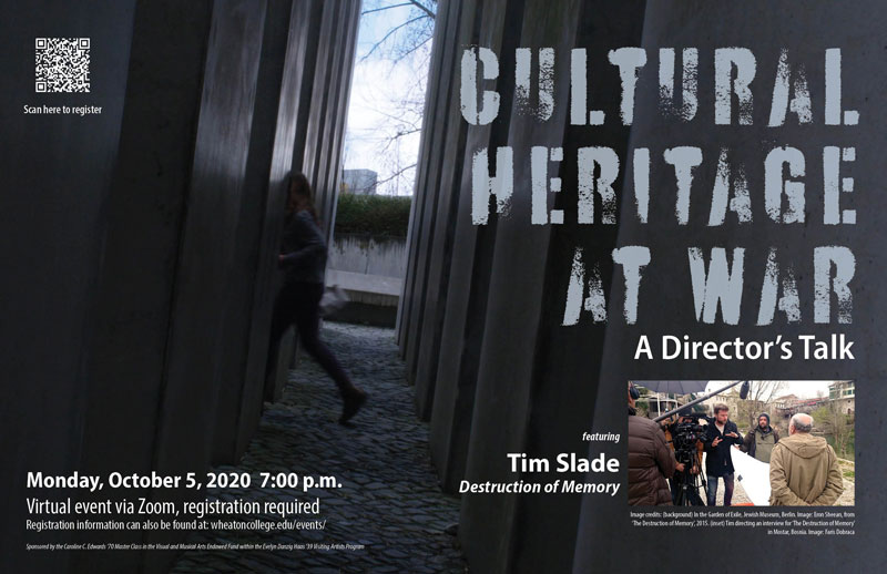 Poster advertising virtual event with Director Tim Slade, taking place Monday, October 5, 2020 at 7:00 p.m.