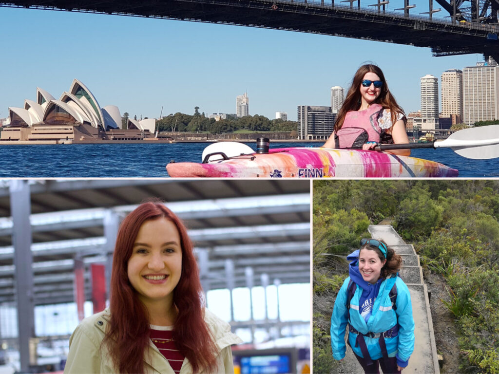 Photo collage of three students