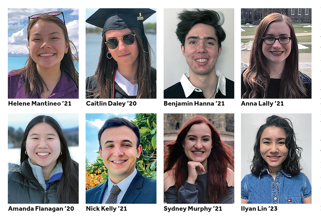 From left to right, first row, Helene Mantineo ’21, Caitlin Daley ’20, Benjamin Hanna ’21, Anna Lally ’21, second row, Amanda Flanagan ’20, Nick Kelly ’21, Sydney Murphy ’21, and Ilyan Lin ’23.