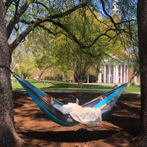 Student lounging in hammock