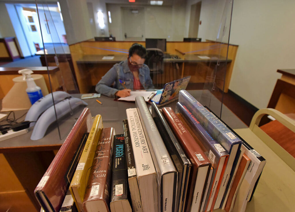 Student in Wallace Library