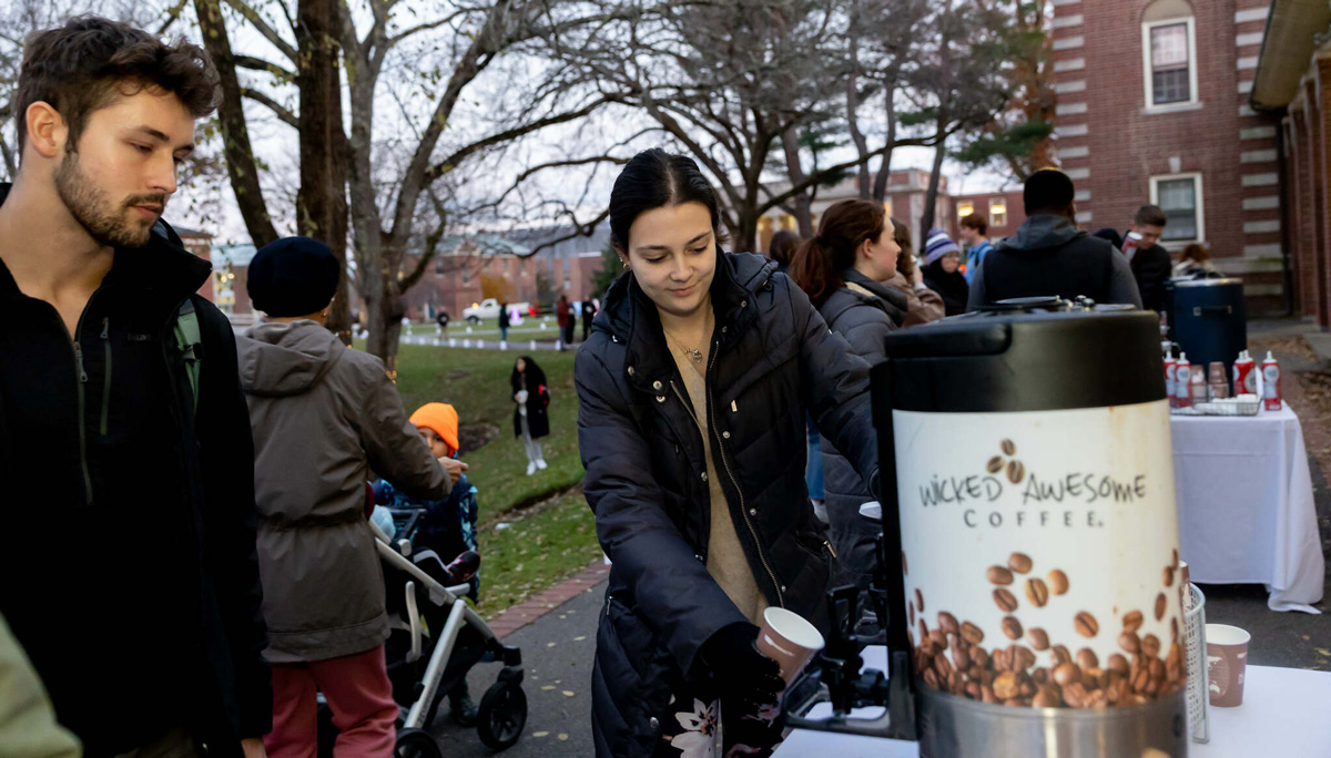 People getting coffee during Winter Fest