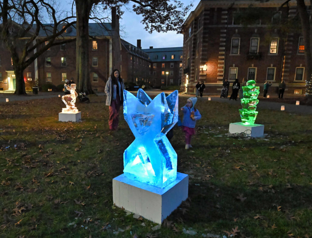 Illuminated ice sculptures at Winterfest 2023