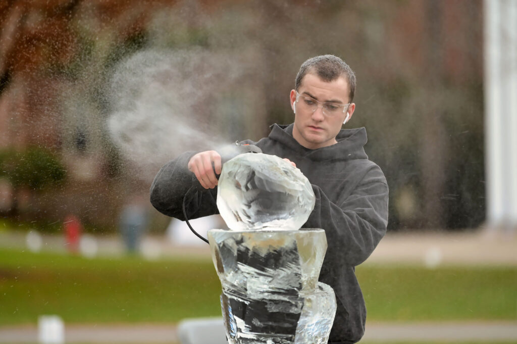 Student making an ice sculpture