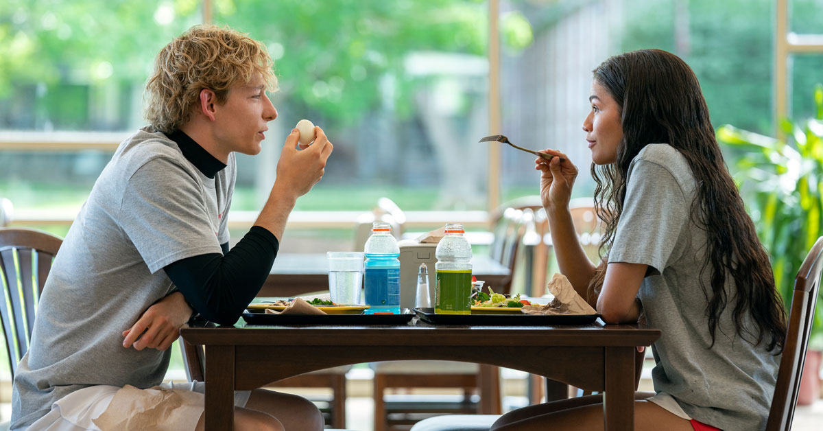 Mike Faist (left) stars as Art and Zendaya as Tashi in scene shot in Chase Dining