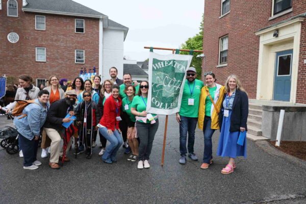 Wheaton College Class of 2004 with its banner.