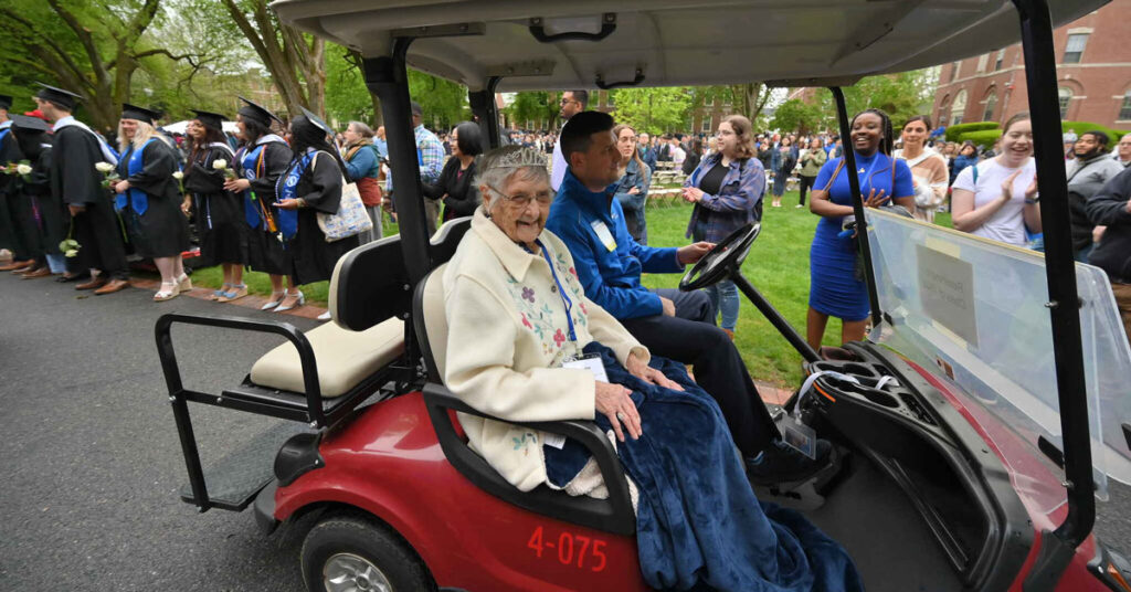 Loraine Whiteford Parker ’44 rides in Commencement procession in May 2024