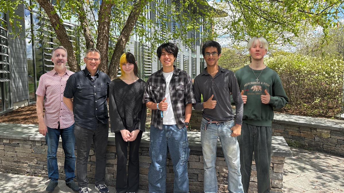 Lexomics Summer Research Group 2026: (left to right: Dr. Scott Kleinman, Dr. Mark LeBlanc, Zeira Dodson ‘29, Gabriel Albernaz ‘26, Jonathan Vasquez ‘28, and Aaron Stange ‘27)